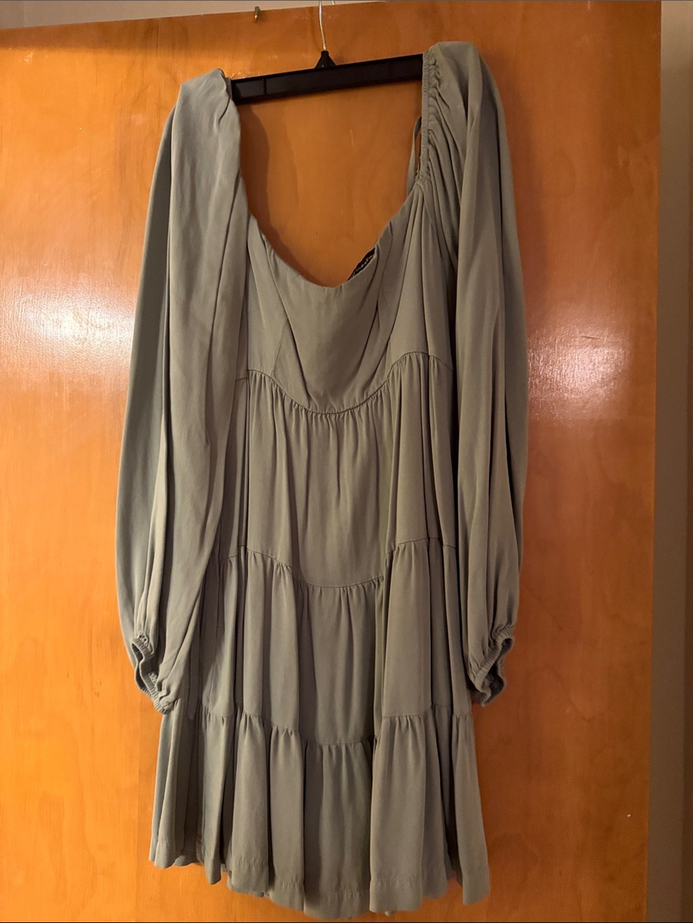 Shinestar Sage Green Tiered Long Sleeve Dress